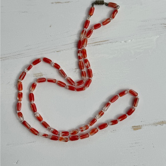 Vintage Red Givre Glass Elongated Beaded Necklace 30” Single Strand - Picture 16 of 16